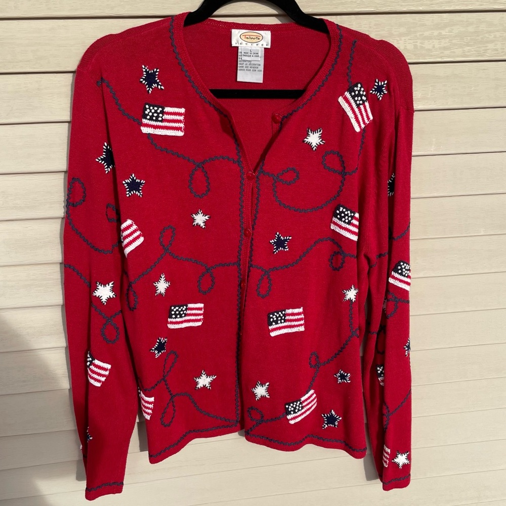 Talbots Petites Patriotic Flag Stars Sweater Size LP